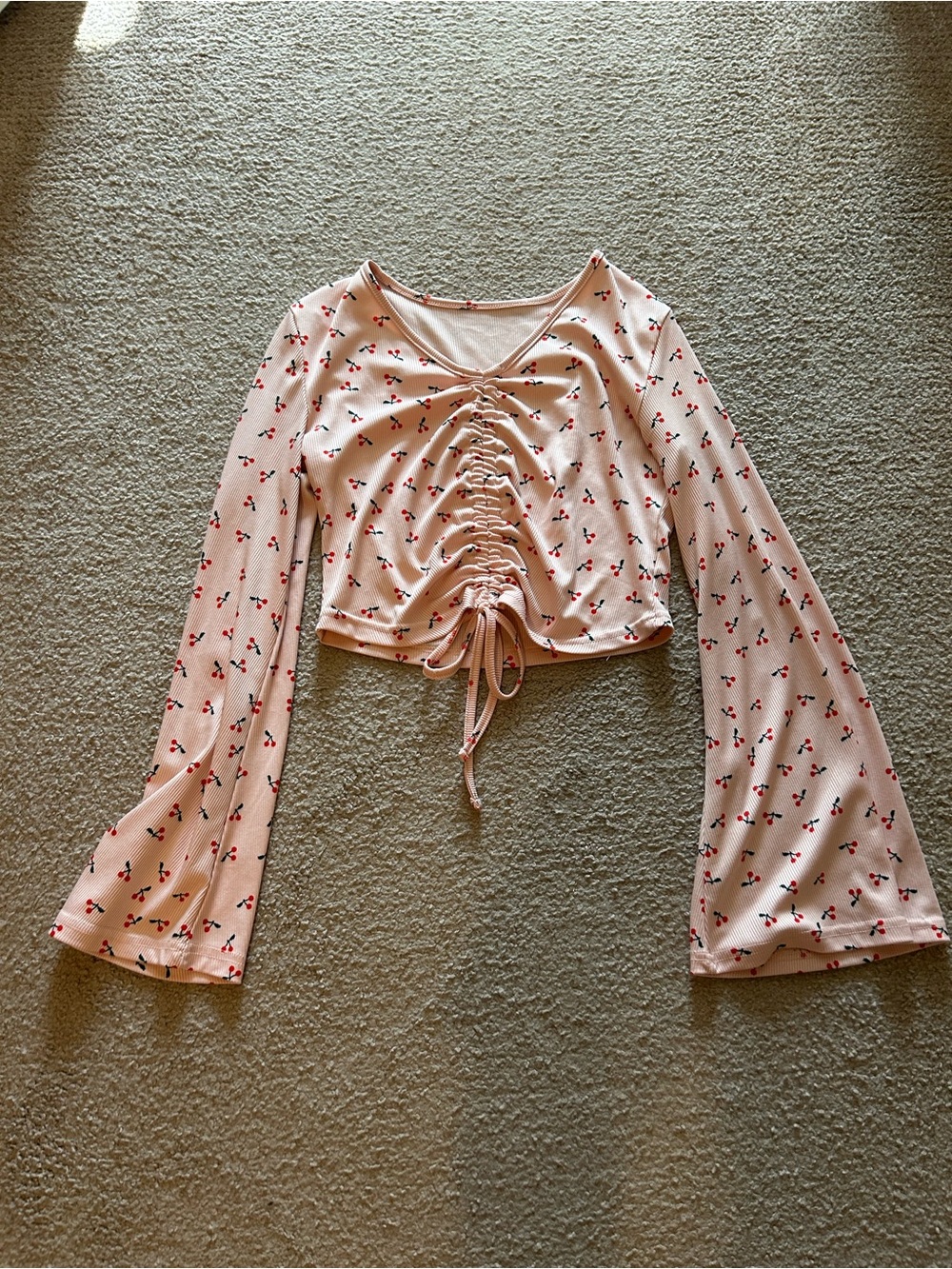 Cherry Crop Top Long Bell Sleeves
